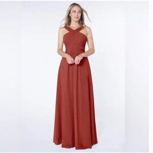 NWT AZAZIE Kaleigh A-Line Pleated Chiffon Floor-Length Dress Terracotta 10